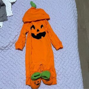 Carter's Orange Pumpkin Bodysuit with Green Accents